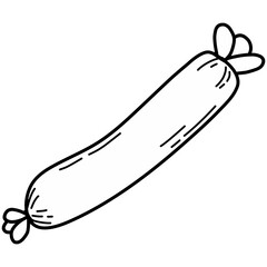 Cartoon Sausage Illustration. Hand-drawn style illustration of a sausage. Red meat sausage with tied ends, isolated on a white background. Perfect for food-related content, cooking themes, restaurant.