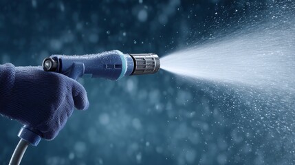 Person hands holding power washer spraying water 