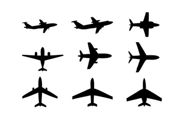 Airplane Silhouette Icon Set - Black Vector for Travel, Aviation & Transportation