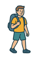 Vector illustration of a male tourist with a backpack, symbolizing exploration and hiking.

