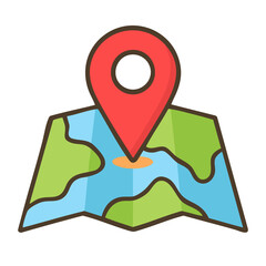 Vector icon of a red location pin on a map, representing navigation and destinations.
