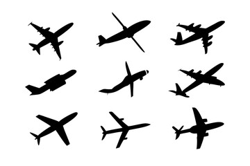 Airplane Silhouette Icon Set - Black Vector for Travel, Aviation & Transportation