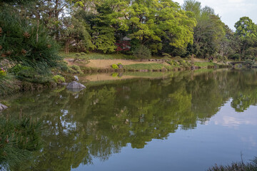 Peaceful historical natural park in Japan