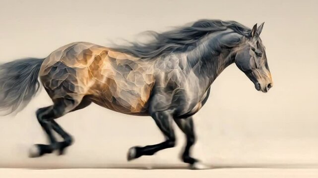 Dynamic animation sequence of a majestic horse galloping across a neutral background with elegance