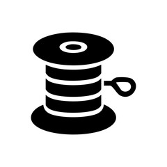 Clean black icon of dental floss spool with visible looped end.

