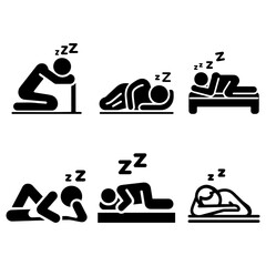 set of vector icons for sleeping, Sleeping Positions Stick Figures