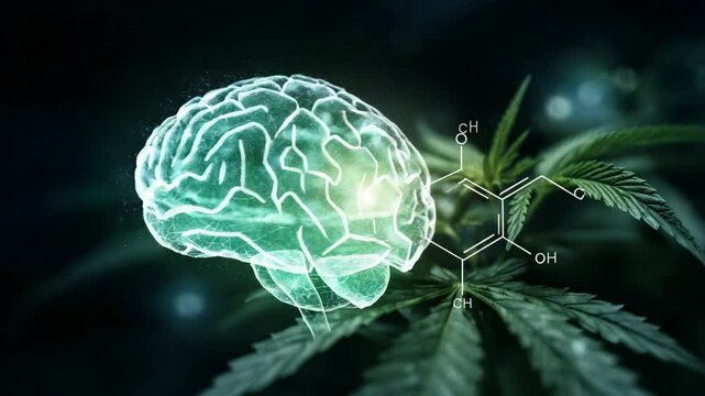 Cannabis and brain for mental healing therapy - Mind calmness and alternative medicine concept - By AI generative 