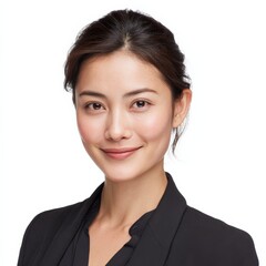 Businesswoman smiles confidently at the camera during a professional headshot. Corporate leadership, professional image, female empowerment, executive portrait