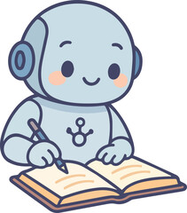 Cartoon Robot Writing in a Notebook