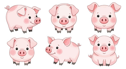 Adorable Cartoon Pig Illustrations Six Poses for Cute Designs