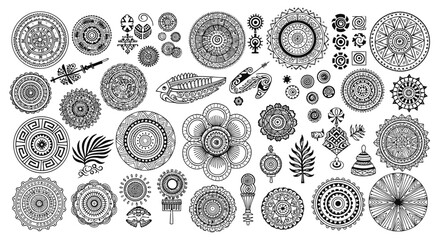 Extensive Collection of Black and White Mandala, Floral, and Geometric Line Art Designs