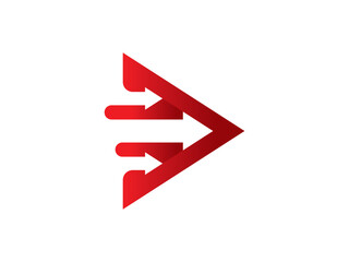 A stylized, red arrow icon symbolizing progress, direction, and movement, perfect for representing forward-thinking concepts in design.