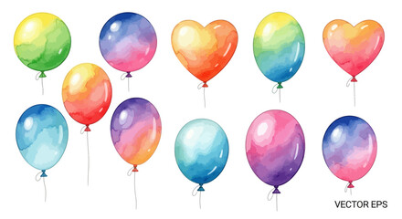Vibrant Watercolor Rainbow Balloons  Perfect for Party Invitations & Celebrations