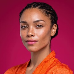 Portrait of a beautiful woman with braided hair. Natural beauty, confidence, skin texture, beauty concept