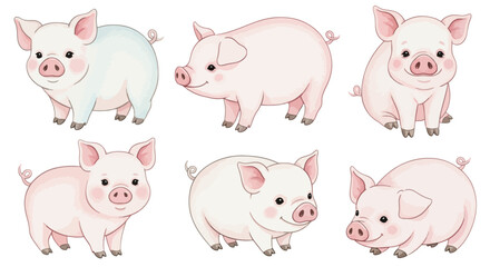 Adorable Watercolor Pig Illustrations Six Cute Piglets in Various Poses