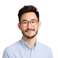 Portrait of a smiling man wearing glasses. Confident young adult with eyeglasses, casual style, and positive expression.