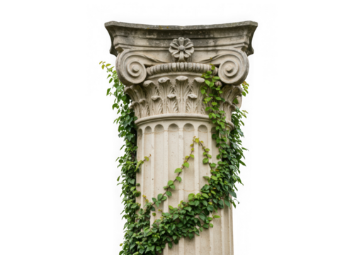 Ionic column with ivy isolated on transparent background
