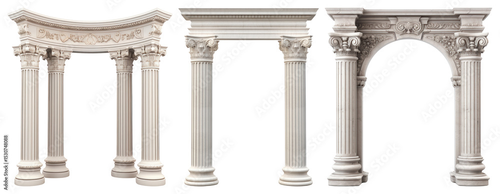 Poster png elegant classical architectural columns, element set on transparent background