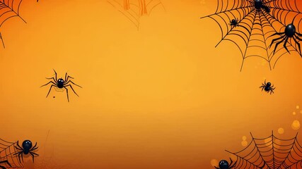 Animated orange background with Halloween ornaments. Halloween animation with copy space background area.