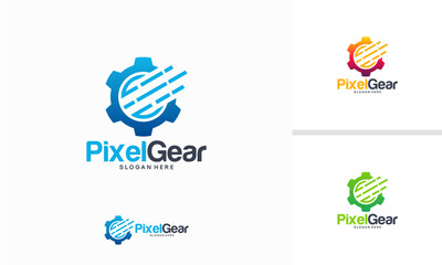 Pixel Gear technology logo designs concept