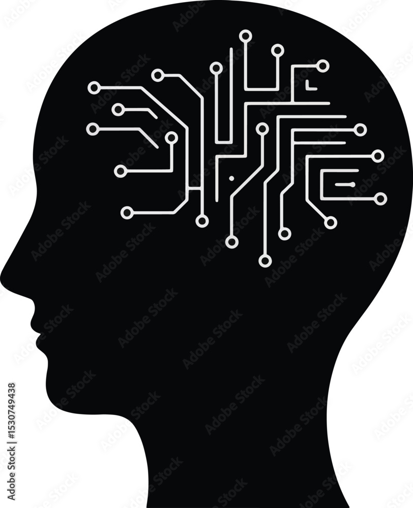 Aufkleber artificial intelligence human brain and circuitry integration