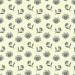 Seamless floral pattern featuring lotus blossoms and leaves in calm, minimalist style ideal for spiritual resources, mindfulness materials or meditative themes. Vector art