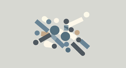 Abstract Geometric Shapes Blue, Beige, and White Composition