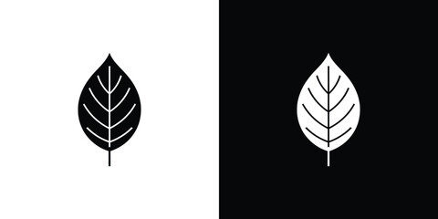 Leaf Icon in Black and White Simple, Minimalist Nature Element Design