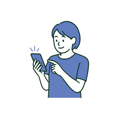 Flat style vector illustration of a smiling young woman using a smartphone, representing communication, social media, texting, or mobile app interaction in daily life