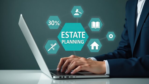 Estate planning digital interface displayed on a laptop.