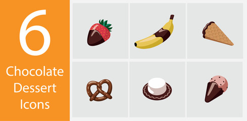 6 Chocolate Icons – Tasty Flat Vector Set for Food Blogs, Apps, and Print Design