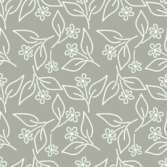 Seamless floral pattern, colorful ditsy print, abstract ornament in retro folk motif. Pretty decorative art botanical design of hand drawn large, small flowers, leaves, wild herbs. Vector illustration