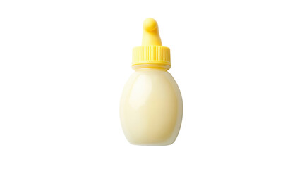 Squeezable bottle displays creamy dressing with a yellow cap, showcasing a simple design on a plain background