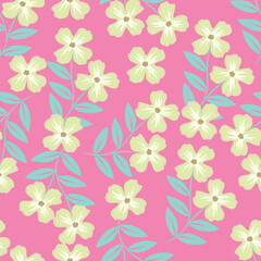 Fototapeta premium Seamless floral pattern, colorful ditsy print, abstract ornament in retro folk motif. Pretty decorative art botanical design of hand drawn large, small flowers, leaves, wild herbs. Vector illustration