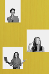 Vertical artwork trend collage of happy businesspeople structure development hierarchy concept aim...