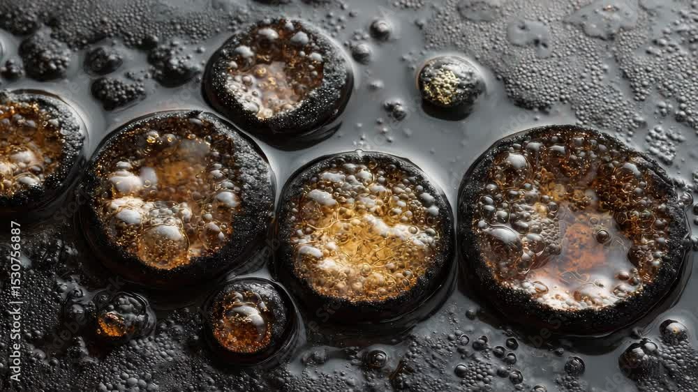 Poster unhygienic food , bubbles and textures surface of dark liquid create captivating circular depth with