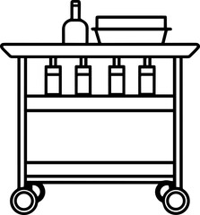 Home bar cart outline vector illustration, line art
