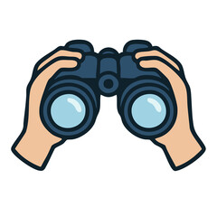 Vector icon of hands holding binoculars, representing sightseeing and adventure.


