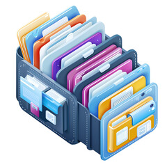 Colorful digital files organized in a virtual wallet