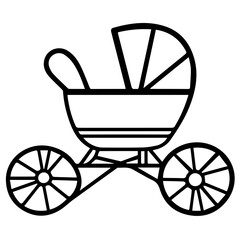 Old fashioned pram,  classic baby carriage or pram on white background