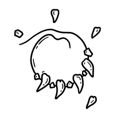 Vector linear hand drawn icon of a primitive necklace made of teeth and stones in doodle style.