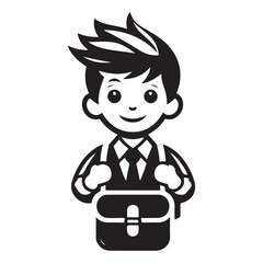 Cartoon Schoolboy Logo with Backpack Vector Art