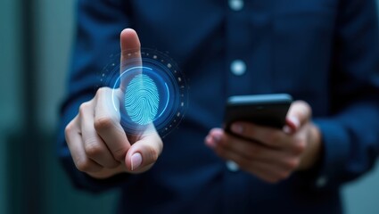 Person using a digital fingerprint sensor on a touch screen.