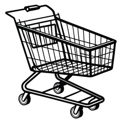 Empty shopping cart black and white illustration