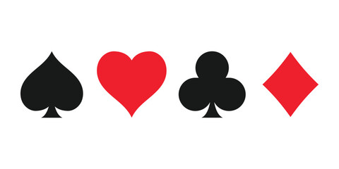 Card suit icons, clubs, diamonds, hearts, spades. Poker graphic elements