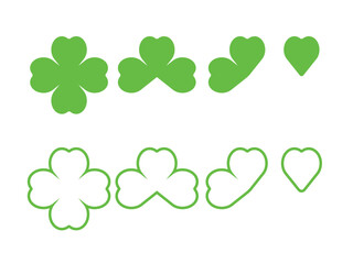 Set of clover leaves in flat and outline style. Vector.