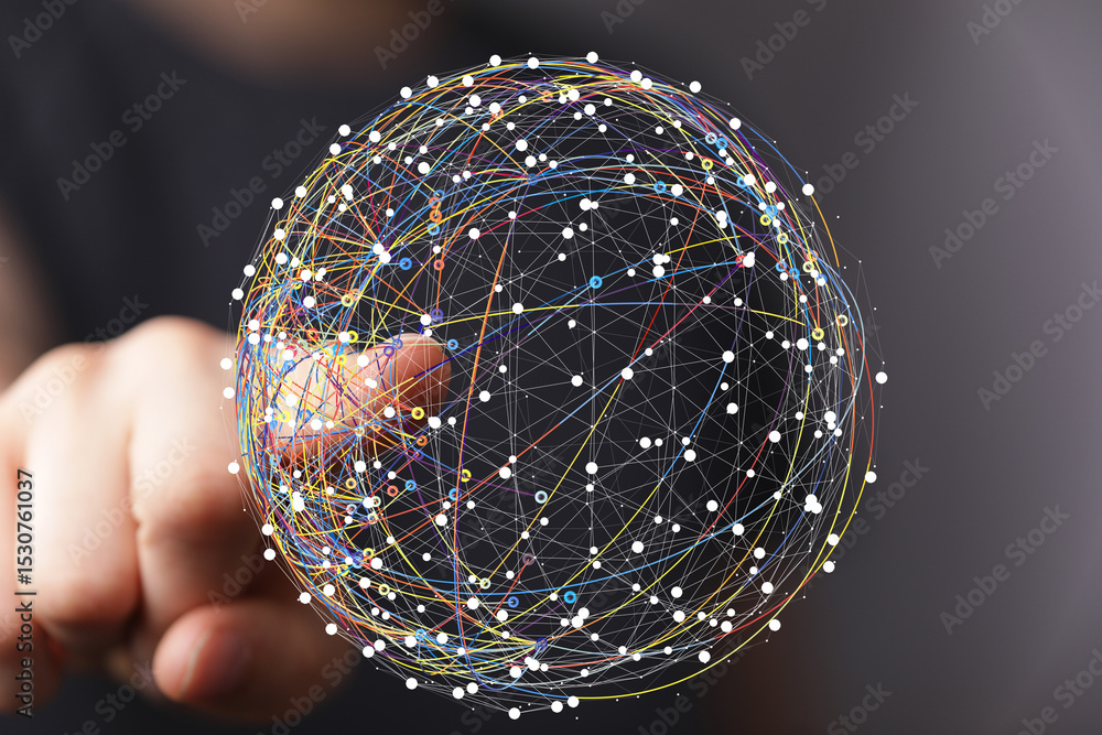 Poster Abstract image depicting a global network, showcasing interconnectedness and digital communication.