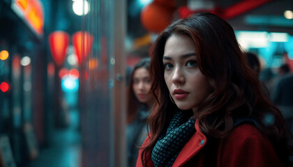 Street portrait of a young woman waiting for transport