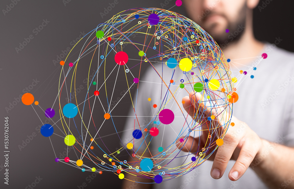 Aufkleber abstract image of a colorful network, representing connection, technology, and global communication.