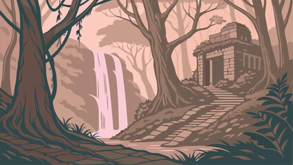 autumn landscape with trees, vector art, illustration